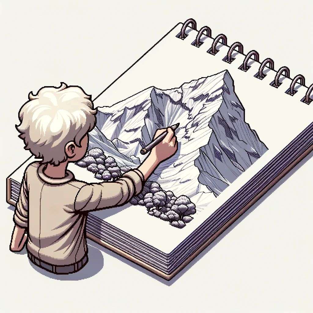 someone gazing at Mount Everest, early 3D computer art